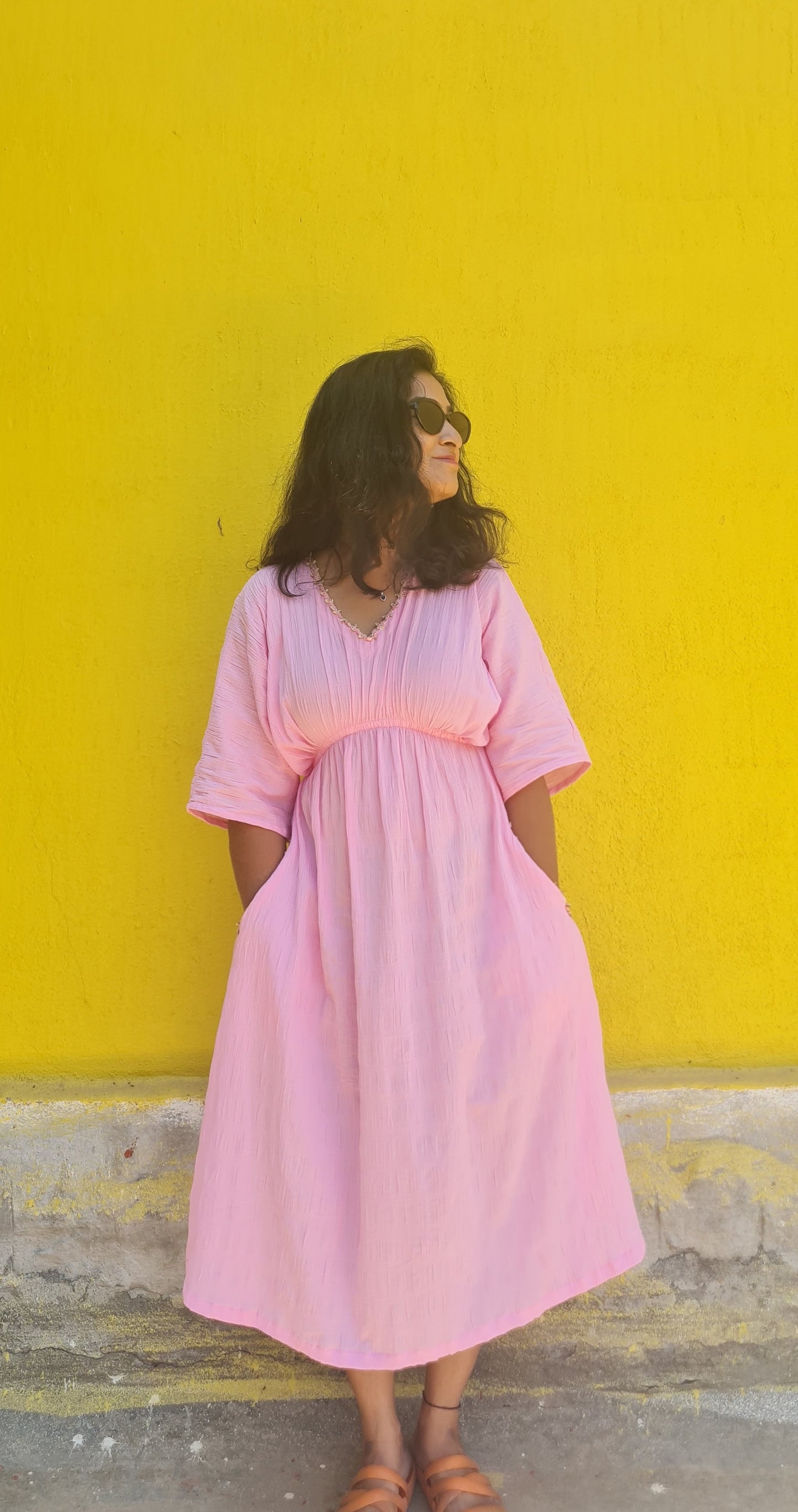 Summer Breeze Pocketed Pink Cotton Frock