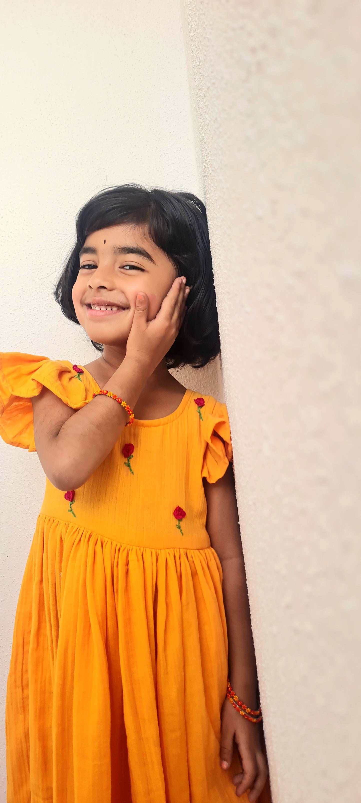 Pink Roses Mustard Twirling Beauty Frock