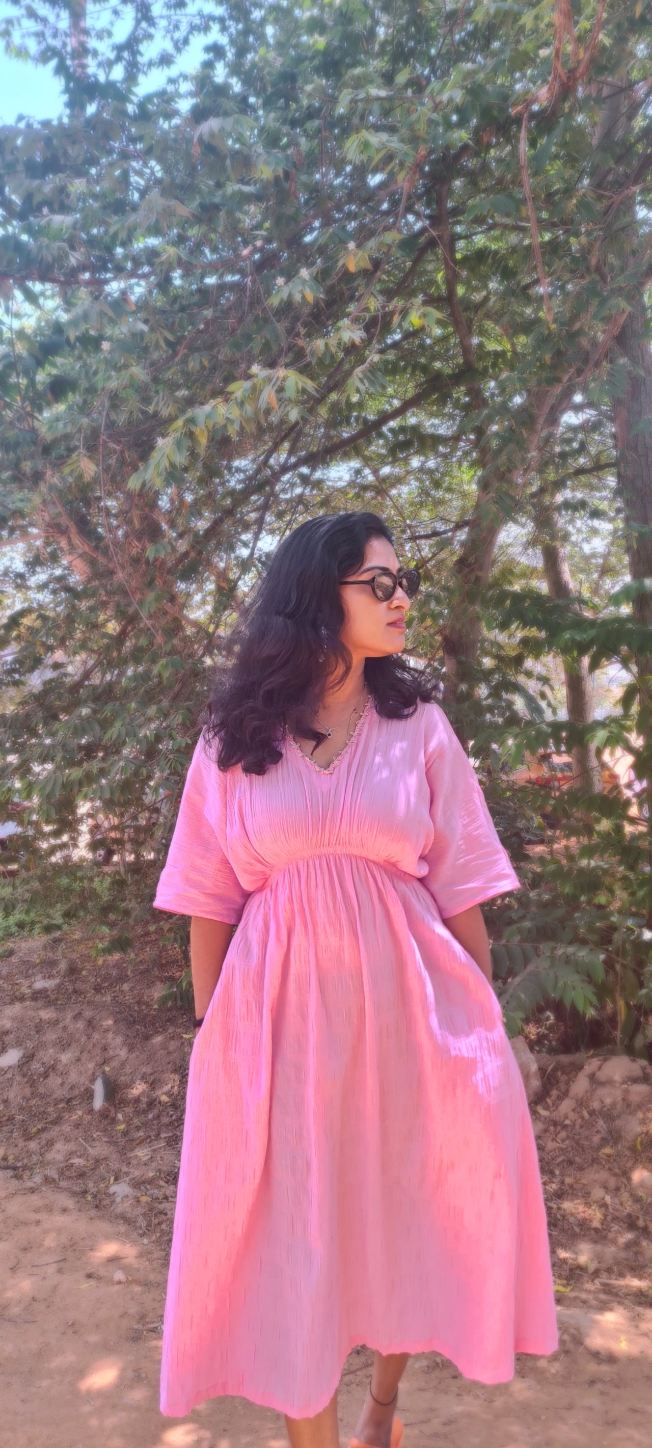 Summer Breeze Pocketed Pink Cotton Frock