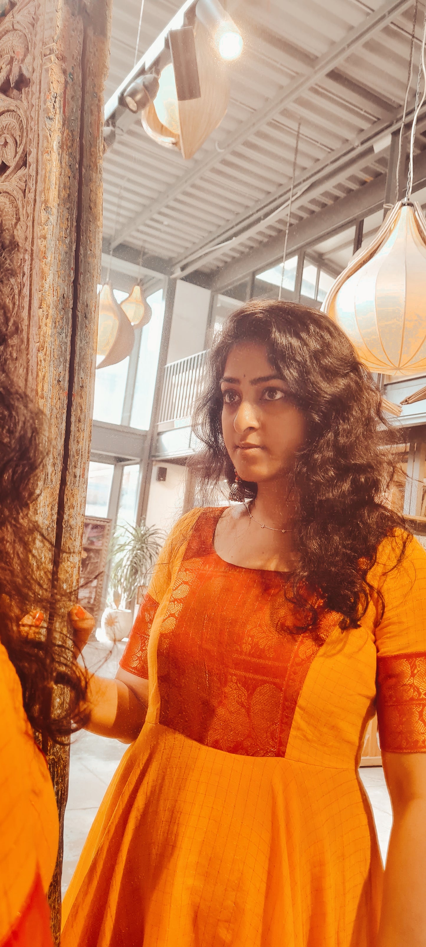 Sangam Splendor: Orange & Maroon Sungudi Cotton Frock..